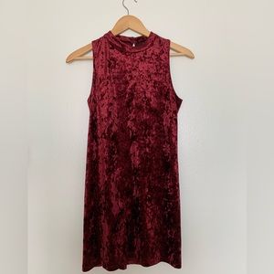Forever21 Burgundy Crushed Velvet High Neck Fitted Dress Size Small